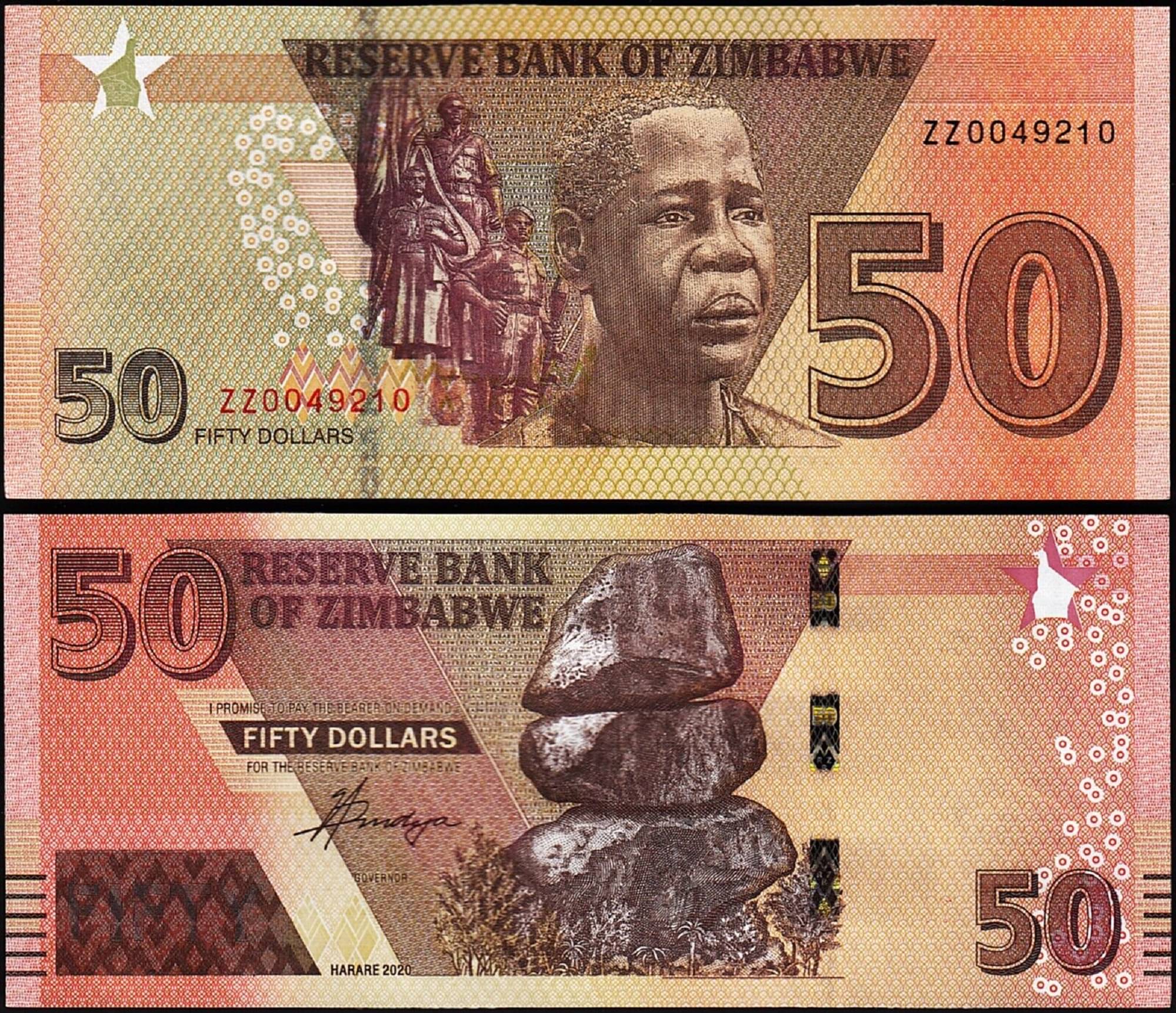     			Zimbabwe 50 Dollars Top Grade Beautiful Gem UNC Banknote