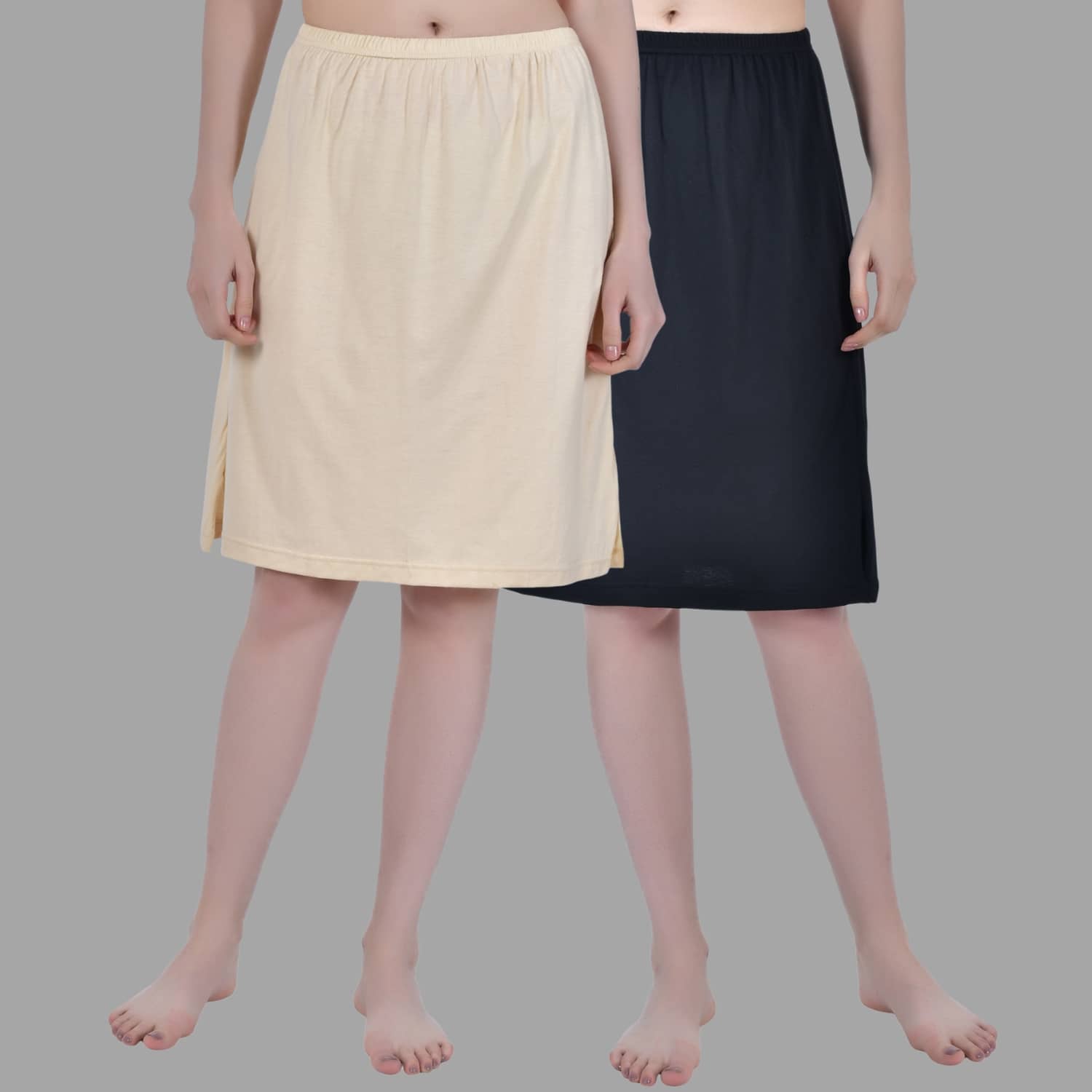 AIMLY Black Cotton Women's Straight Skirt ( Pack of 2 )