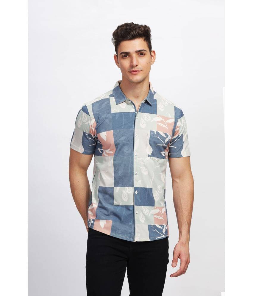     			BULLMER Cotton Blend Regular Fit Printed Half Sleeves Men's Casual Shirt - Blue ( Pack of 1 )