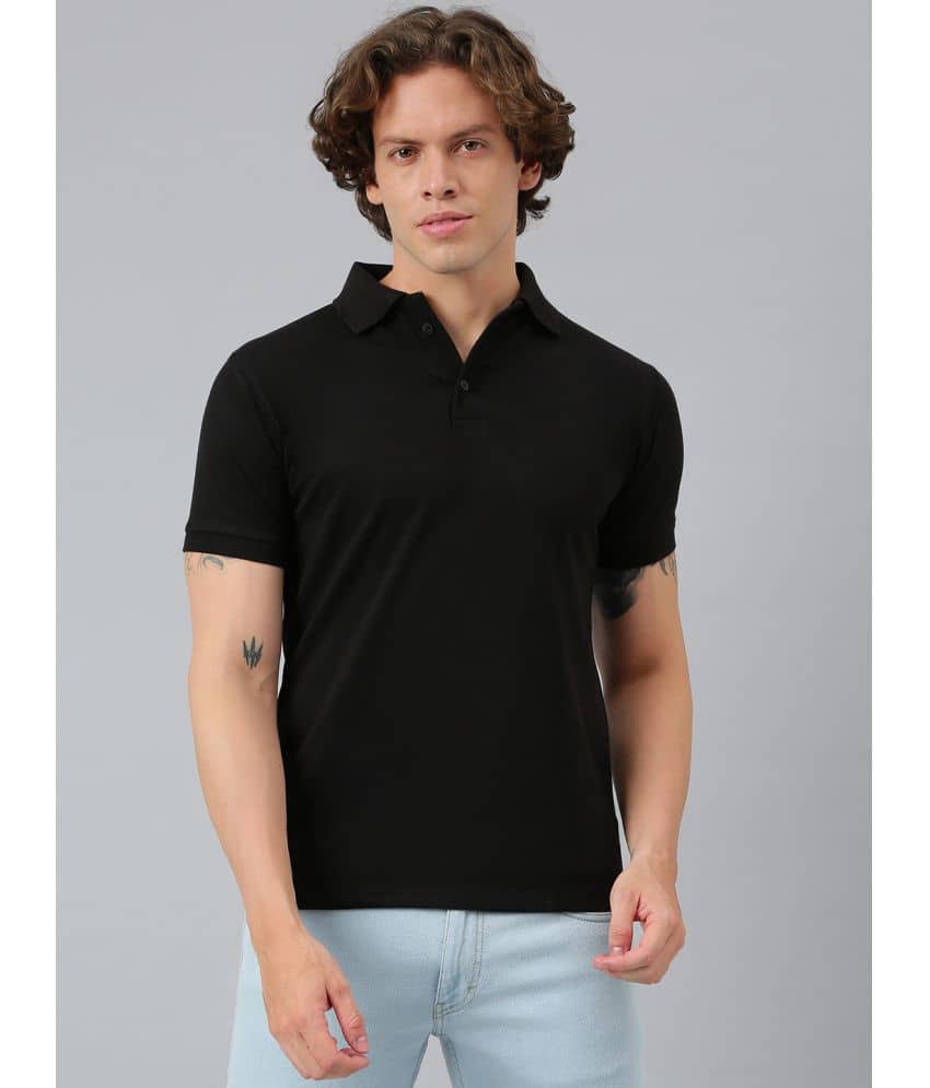 Flamboyant Pack of 1 Cotton Regular Fit Solid Half Sleeves Men's Polo T Shirt ( Black )
