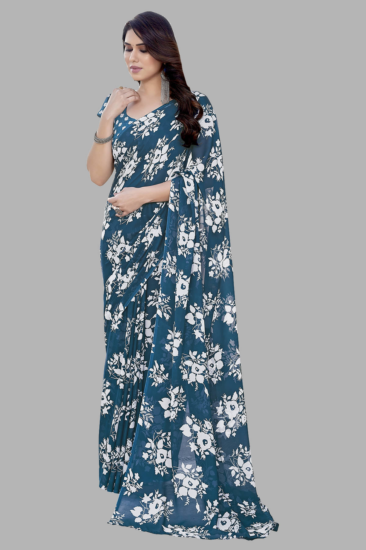 Kashvi Sarees Georgette Printed Saree With Unstitched Blouse Piece ( Blue ) Kashvi Sarees Georgette Printed Saree With Unstitched Blouse Piece ( Blue )