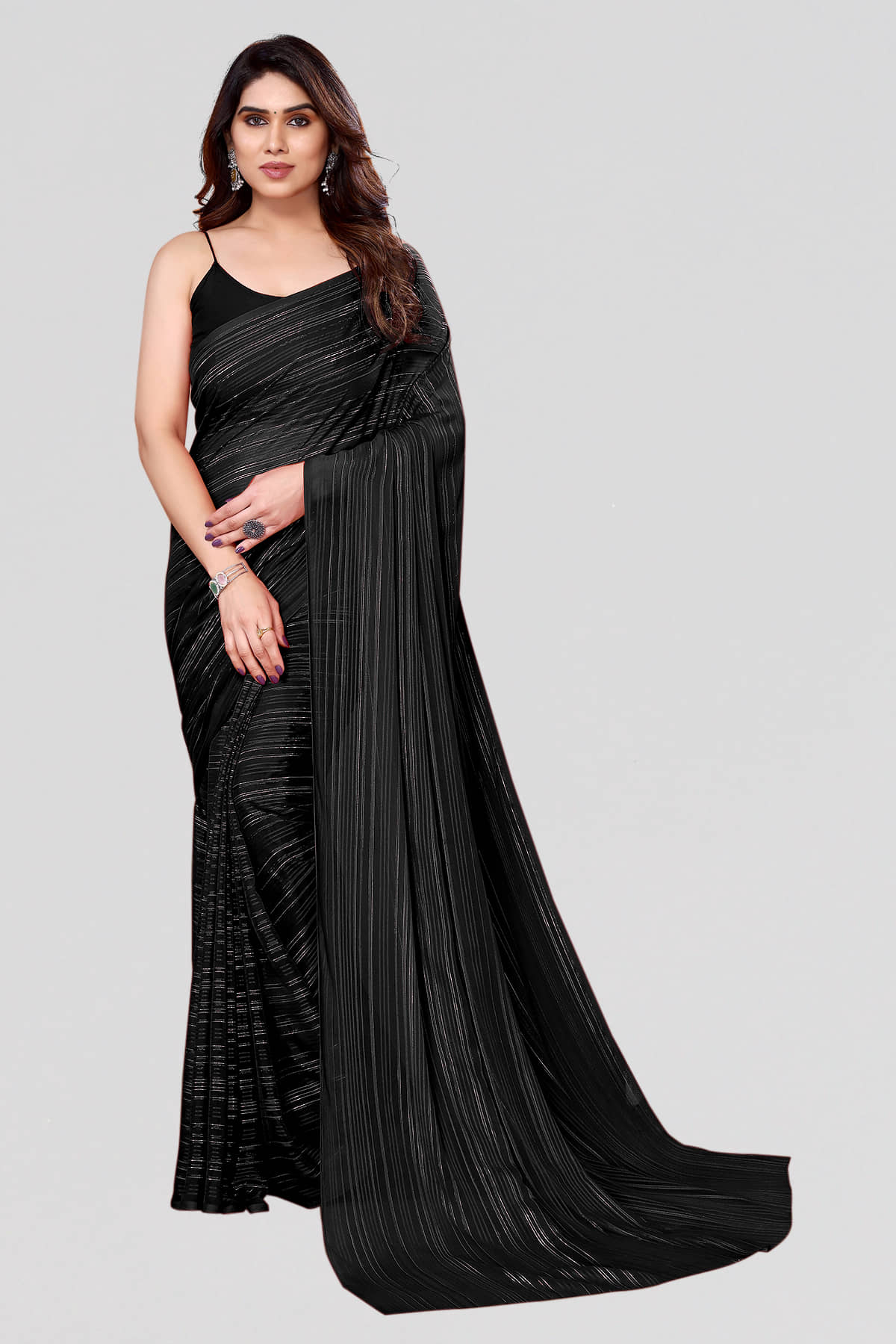 Kashvi Sarees Satin Self Design Saree With Unstitched Blouse Piece ( Black ) - Sarees | Buy online on ZillyBuy