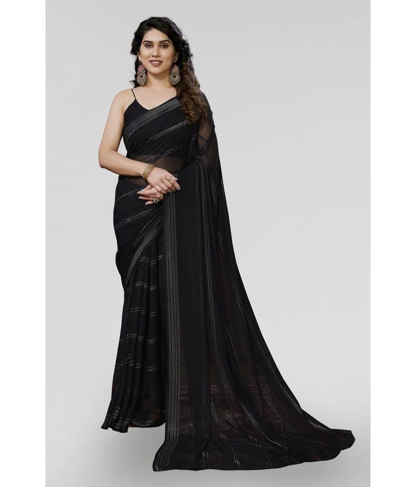 Kashvi Sarees Satin Striped Saree With Unstitched Blouse Piece ( Black ) Kashvi Sarees Satin Striped Saree With Unstitched Blouse Piece ( Black )