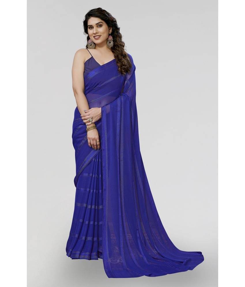 Kashvi Sarees Satin Striped Saree With Unstitched Blouse Piece ( Blue ) Kashvi Sarees Satin Striped Saree With Unstitched Blouse Piece ( Blue )