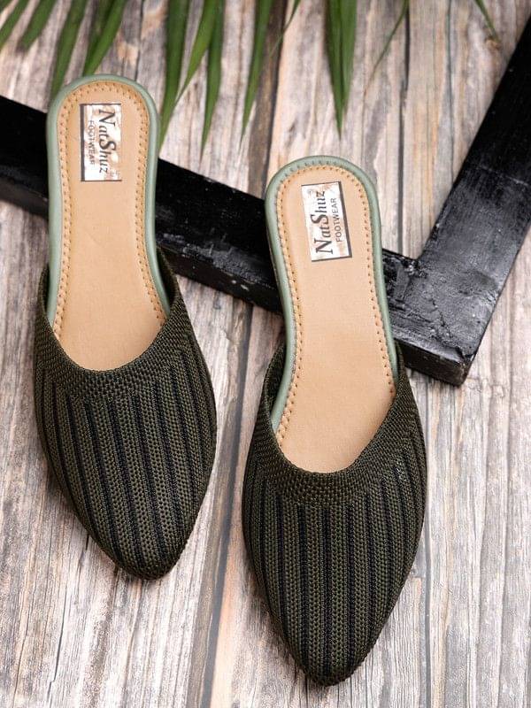     			NATSHUZ Olive Women's Flats