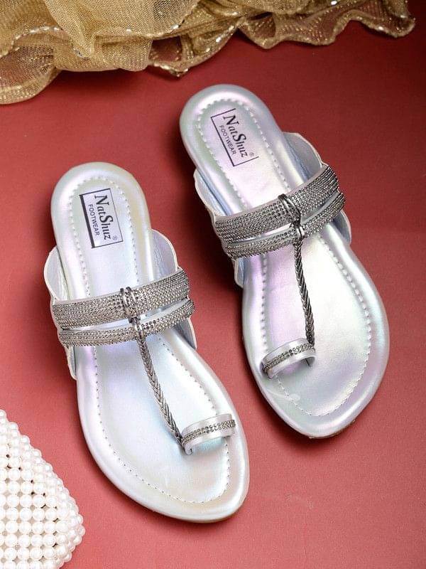     			NATSHUZ Silver Women's Flats