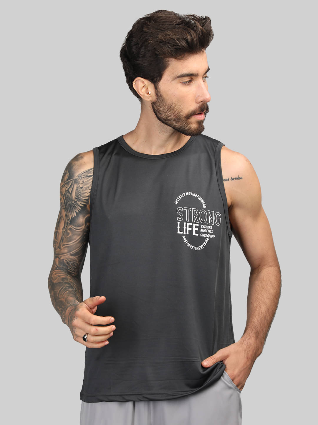     			Chkokko Pack of 1 Polyester Tank For Men ( Grey )
