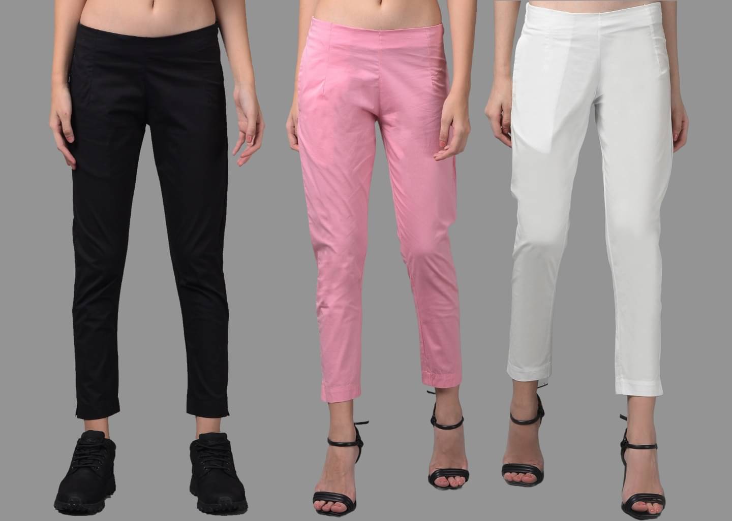     			Dollar Missy Multi Color Cotton Blend Slim Women's Cigarette Pants ( Pack of 3 )