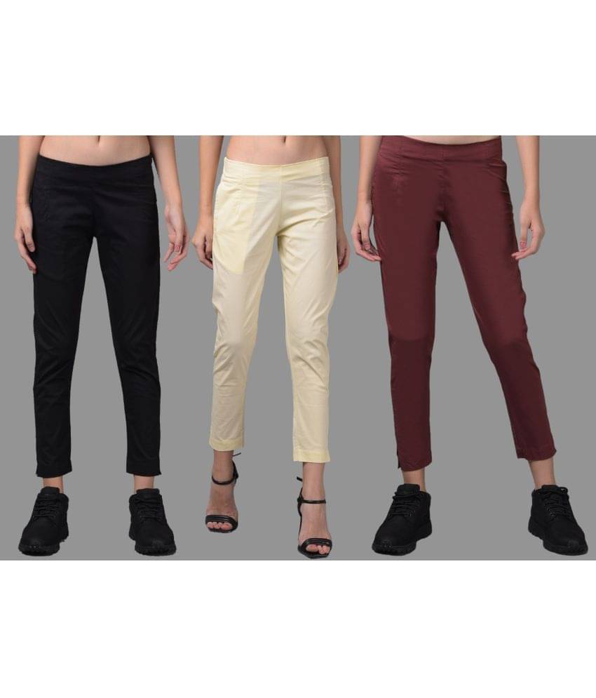     			Dollar Missy Multi Color Cotton Blend Slim Women's Cigarette Pants ( Pack of 3 )