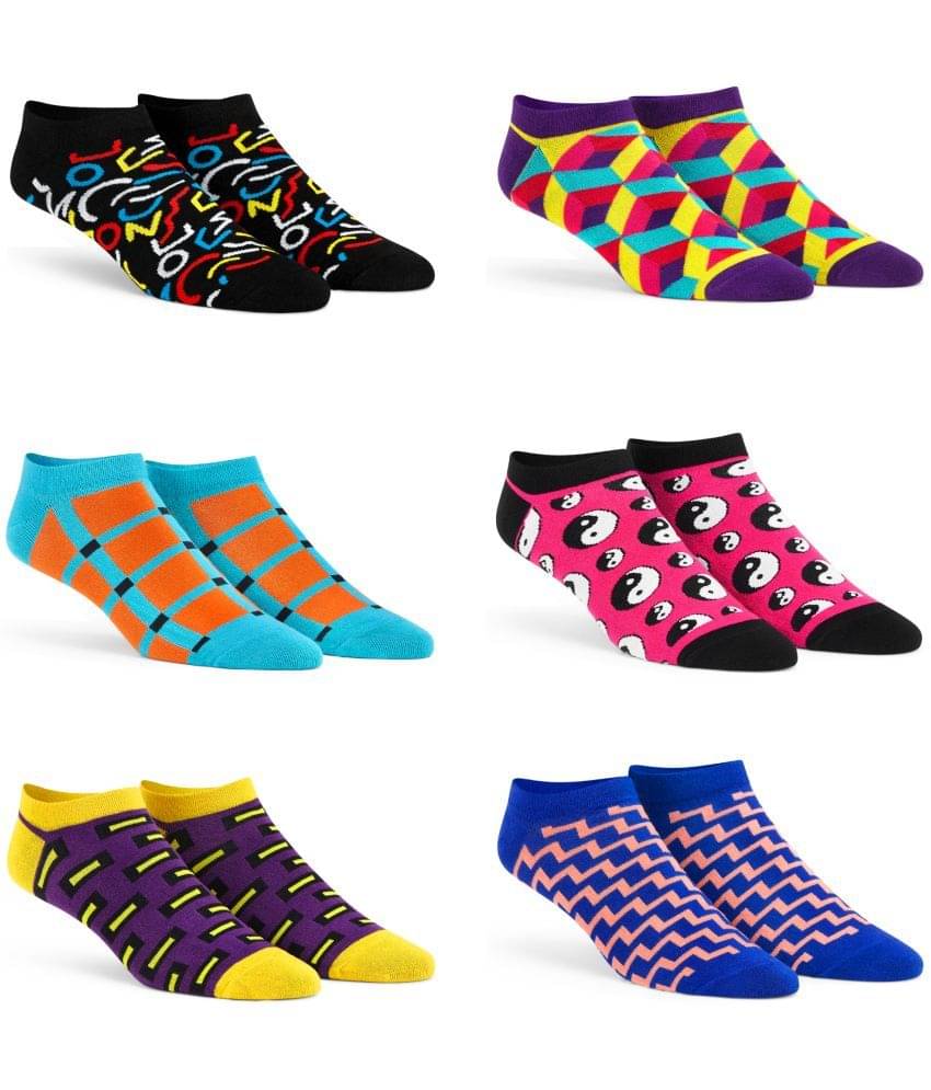     			Dynamocks Cotton Blend Men's Printed Multicolor Low Cut Socks ( Pack of 6 )