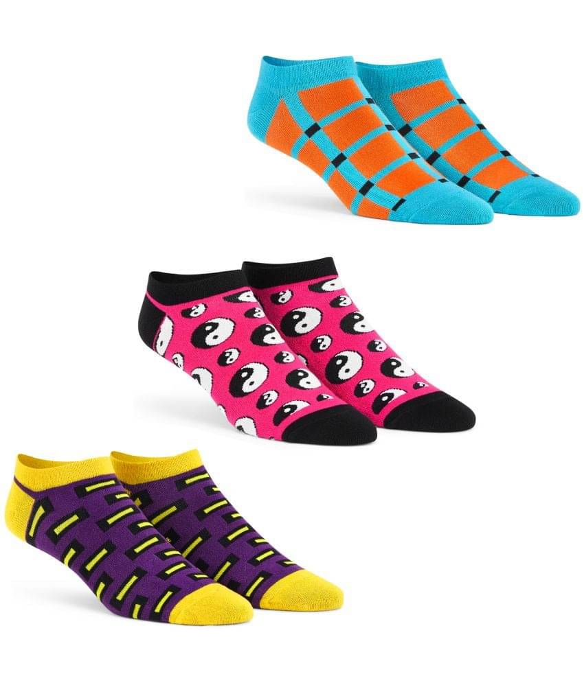 Dynamocks Cotton Blend Men's Printed Multicolor Low Cut Socks ( Pack of 3 )     			Dynamocks Cotton Blend Men's Printed Multicolor Low Cut Socks ( Pack of 3 )