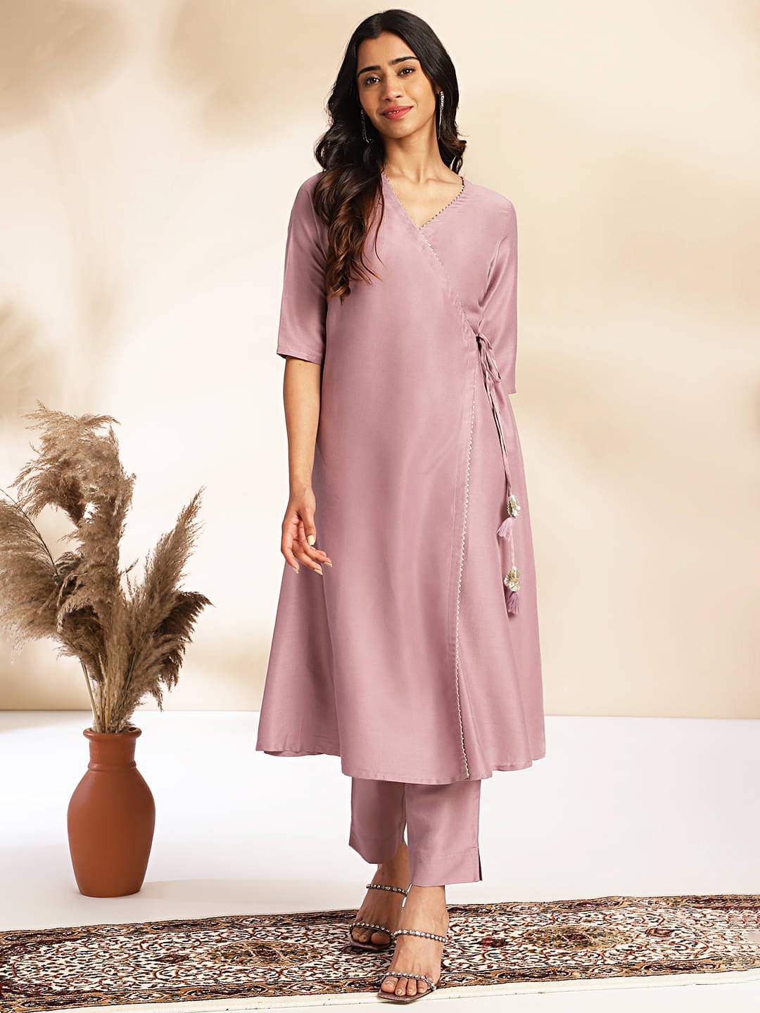 Janasya Polyester Solid Kurti With Pants Women's Stitched Salwar Suit - Lavender ( Pack of 1 ) Janasya Polyester Solid Kurti With Pants Women's Stitched Salwar Suit - Lavender ( Pack of 1 )