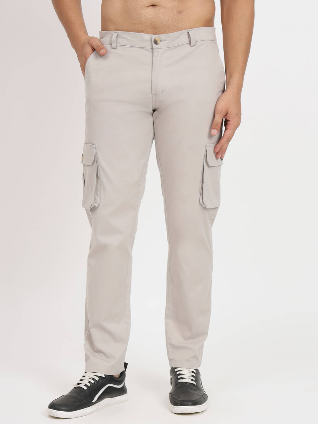     			RAGZO Regular Flat Men's Cargos - Light Grey ( Pack of 1 )