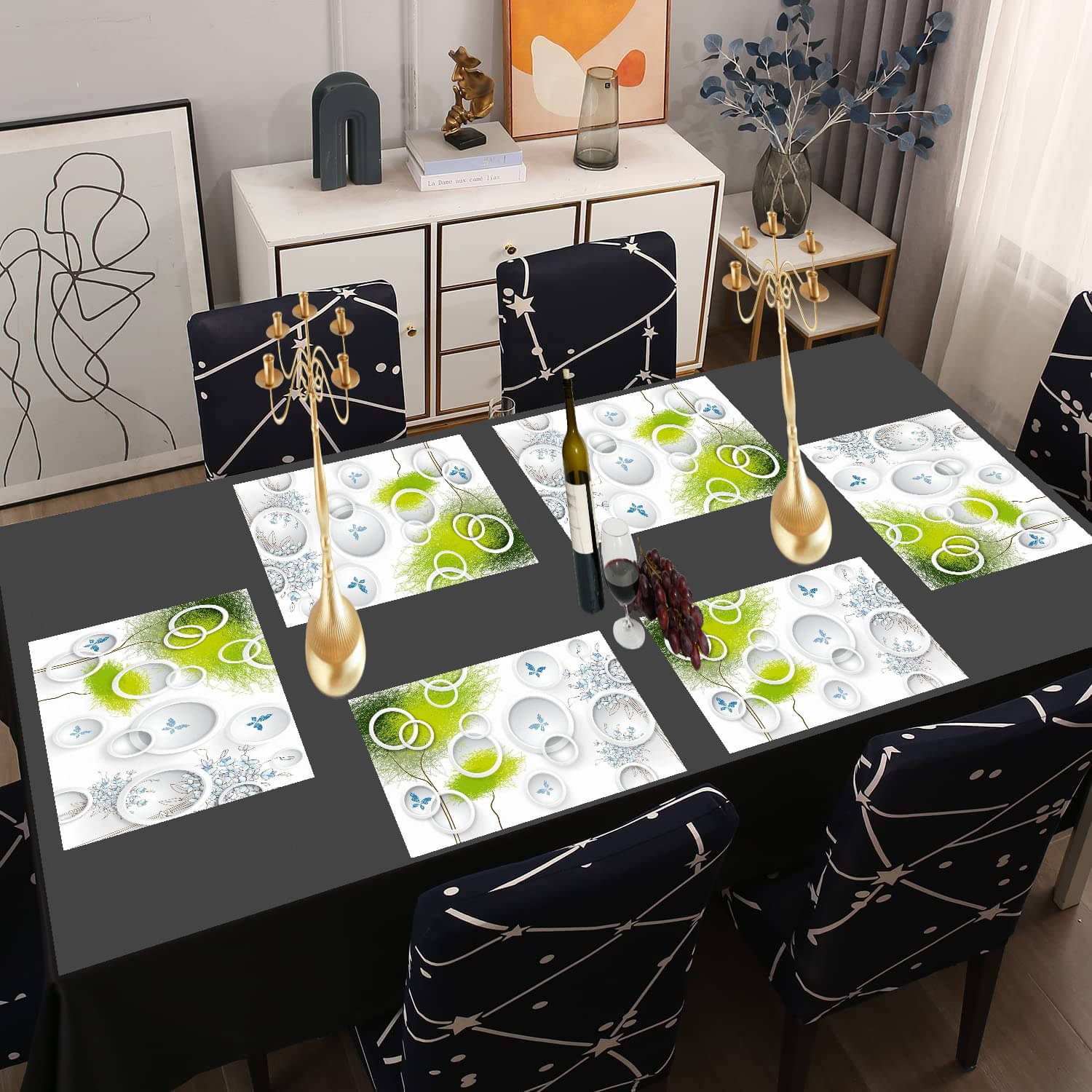 Revexo PVC Abstract Rectangle Table Mats ( 40 cm x 30 cm ) Pack of 6 - Multi Revexo PVC Abstract Rectangle Table Mats ( 40 cm x 30 cm ) Pack of 6 - Multi