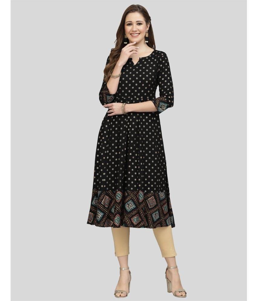 Skylee Rayon Printed A-line Women's Kurti - Black ( Pack of 1 ) Skylee Rayon Printed A-line Women's Kurti - Black ( Pack of 1 )
