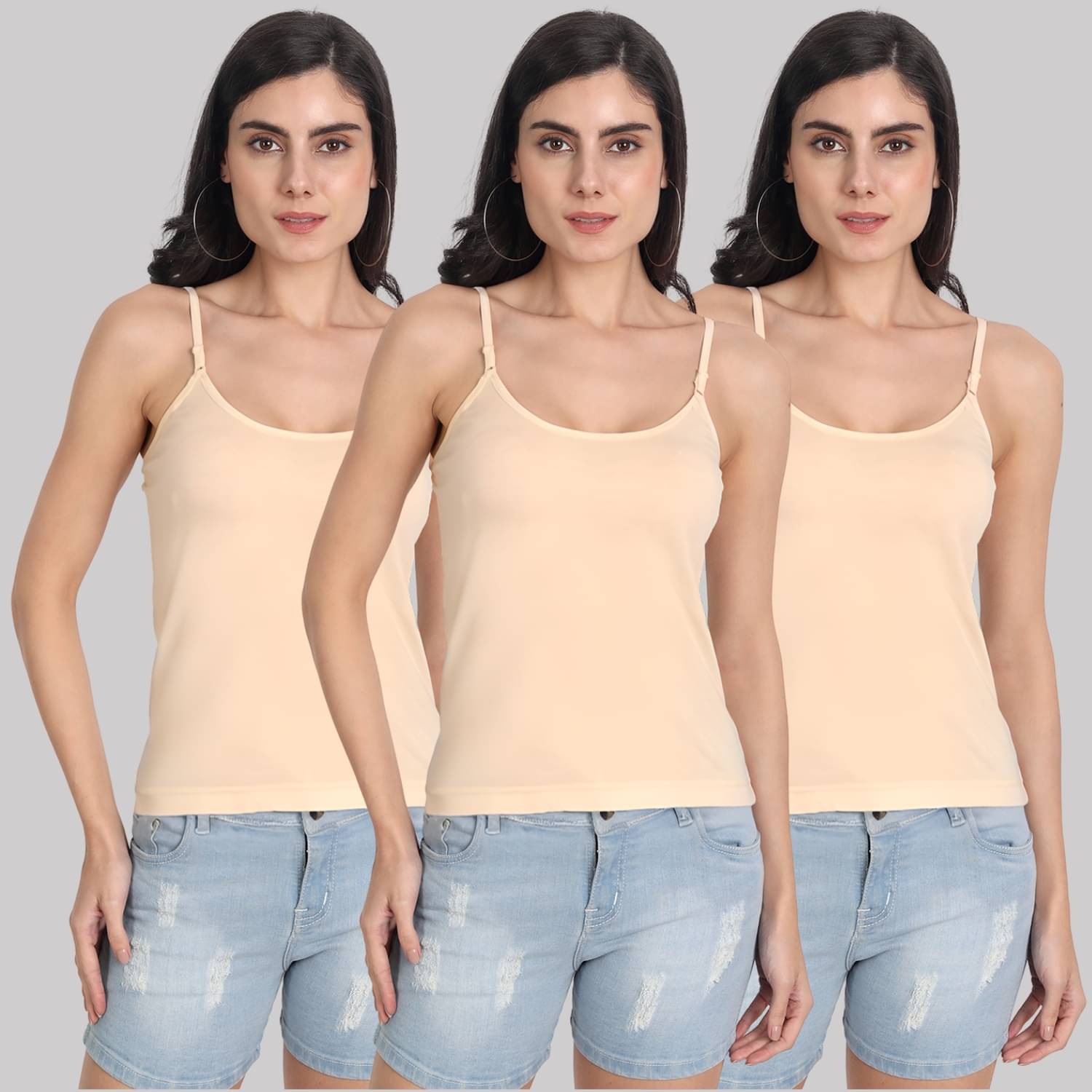     			AIMLY Cotton Camisoles - Beige Pack of 3
