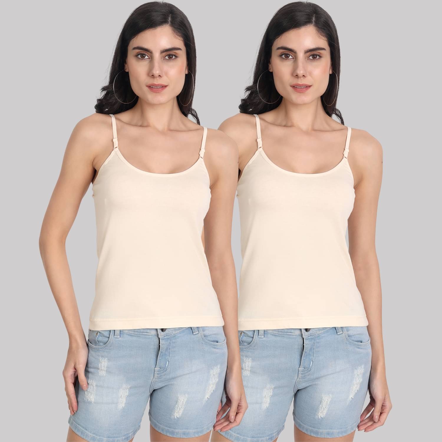     			AIMLY Cotton Camisoles - Beige Pack of 2