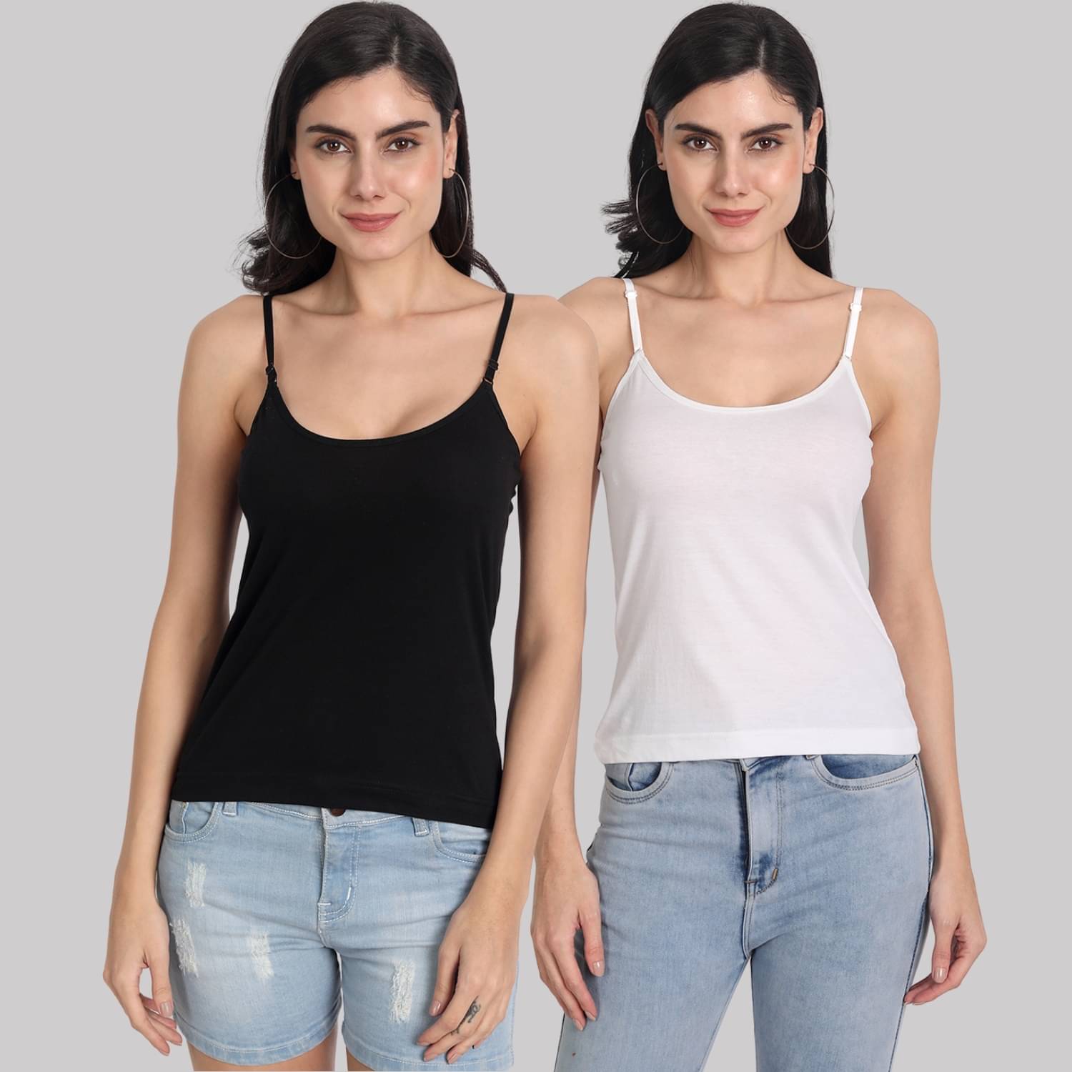     			AIMLY Cotton Camisoles - White Pack of 2
