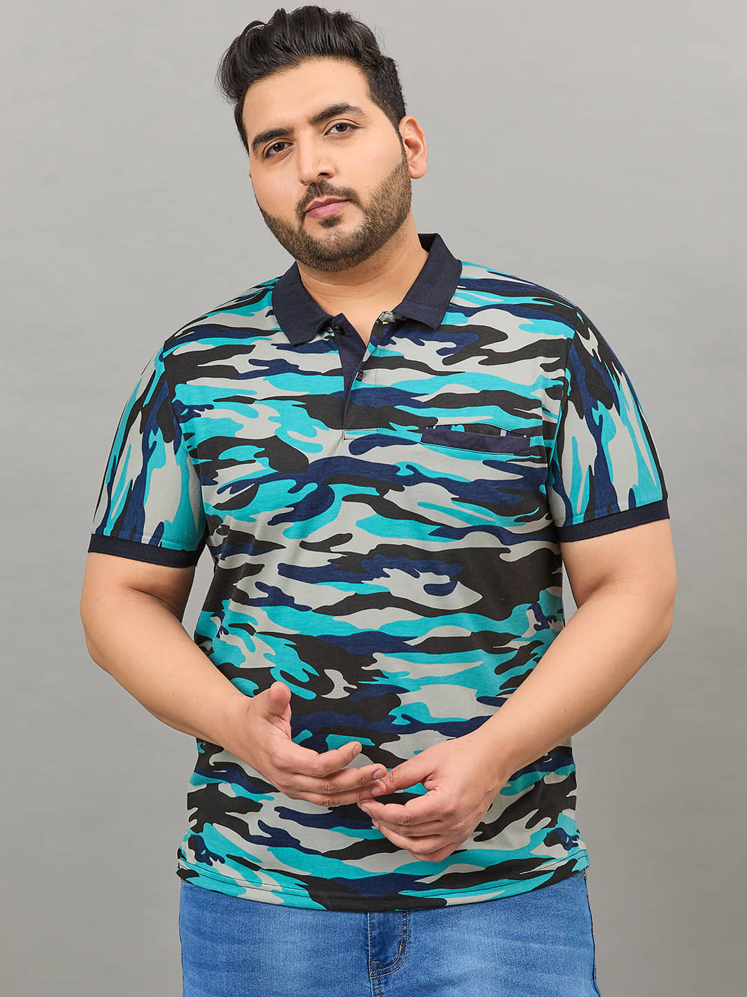 AUSTIVO Pack of 1 Cotton Blend Regular Fit Printed Half Sleeves Men's Polo T Shirt ( Multicolor )