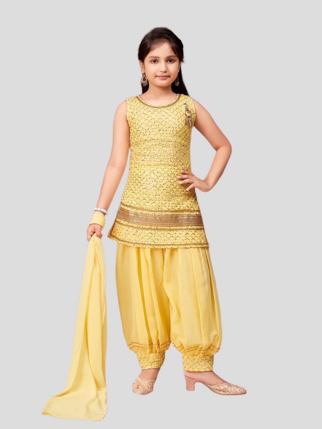 Aarika Girls Georgette Patiala Kurta Set ( Pack of 1 , Yellow )