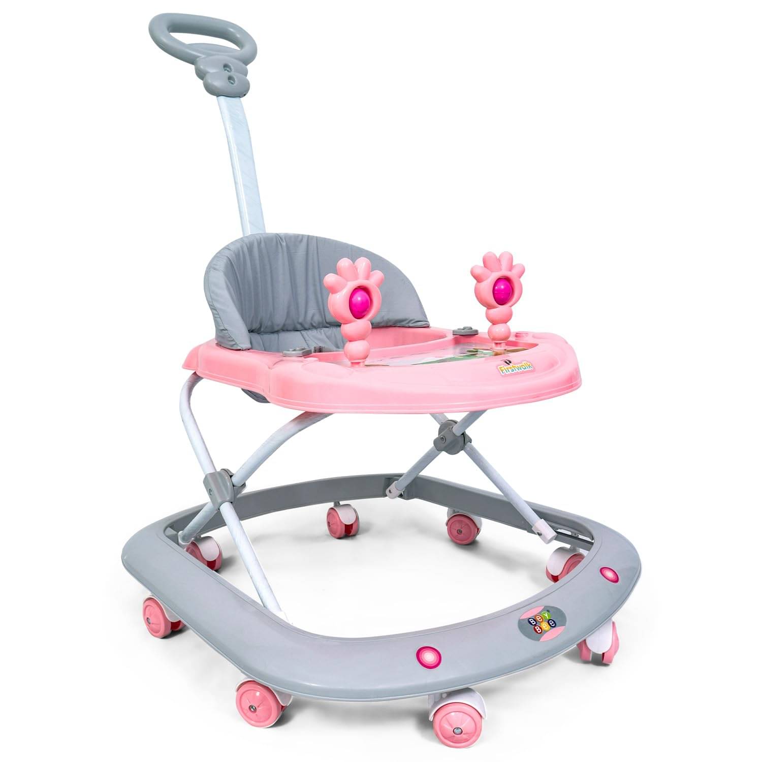     			BeyBee FIRSTWALK Baby Walker 6 to 18 Months Babies|8 Wheels, Adjustable Height Light-Weight Parental Push Handle Kids Walker for Toddlers, Boy and Girl | Soft Thick Cushioned Seat. (Pink)
