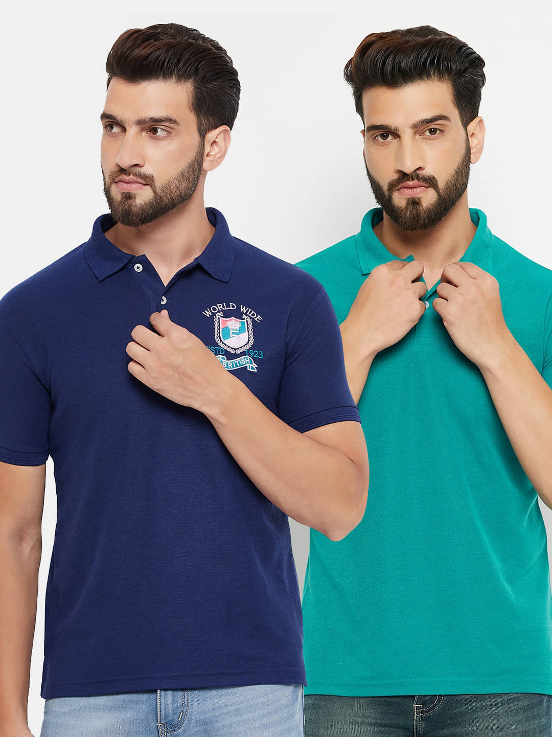 GET GOLF Pack of 2 Cotton Blend Regular Fit Solid Half Sleeves Men's Polo T Shirt ( Navy )