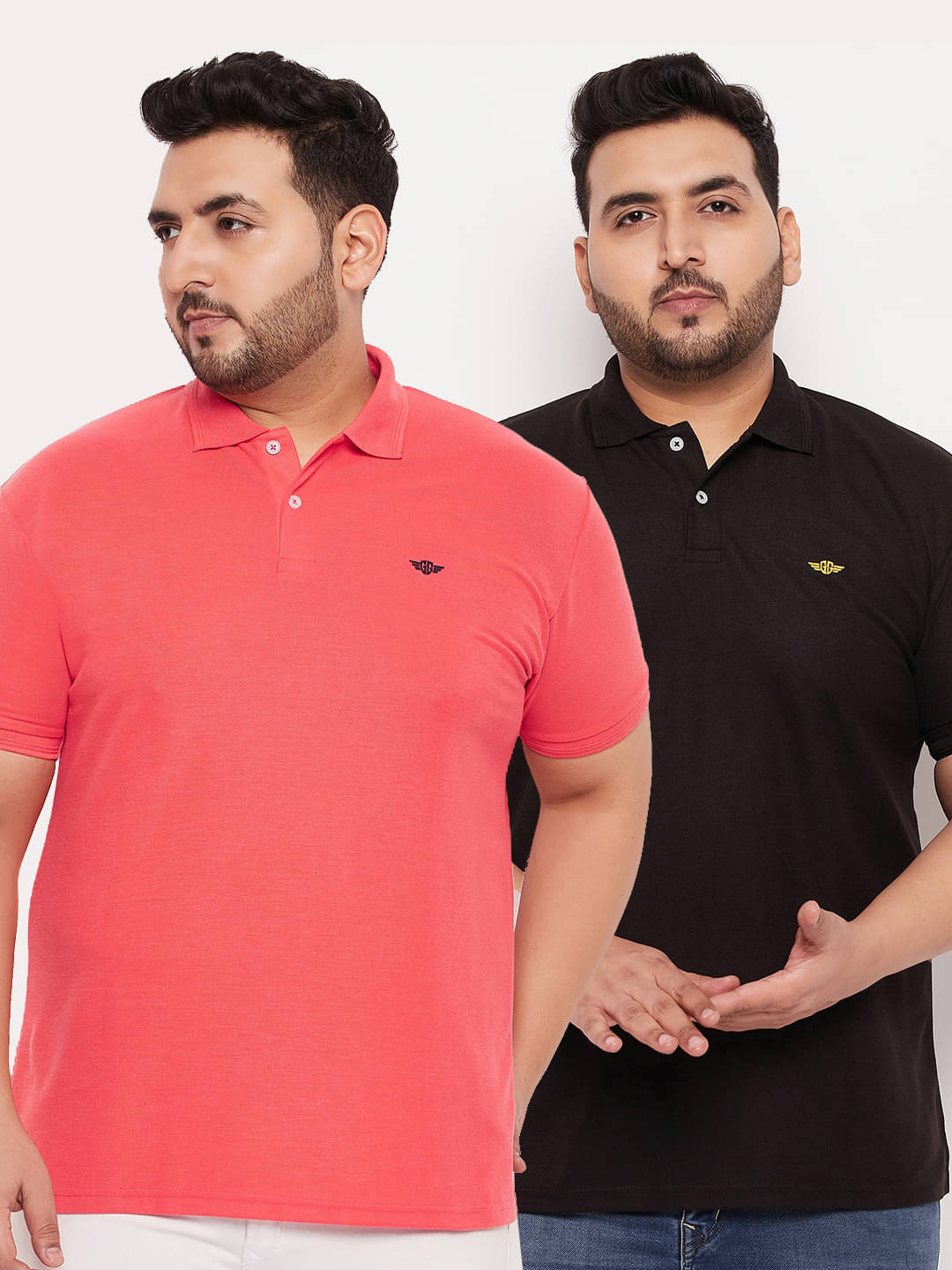 GET GOLF Pack of 2 Cotton Blend Regular Fit Solid Half Sleeves Men's Polo T Shirt ( Coral ) GET GOLF Pack of 2 Cotton Blend Regular Fit Solid Half Sleeves Men's Polo T Shirt ( Coral )