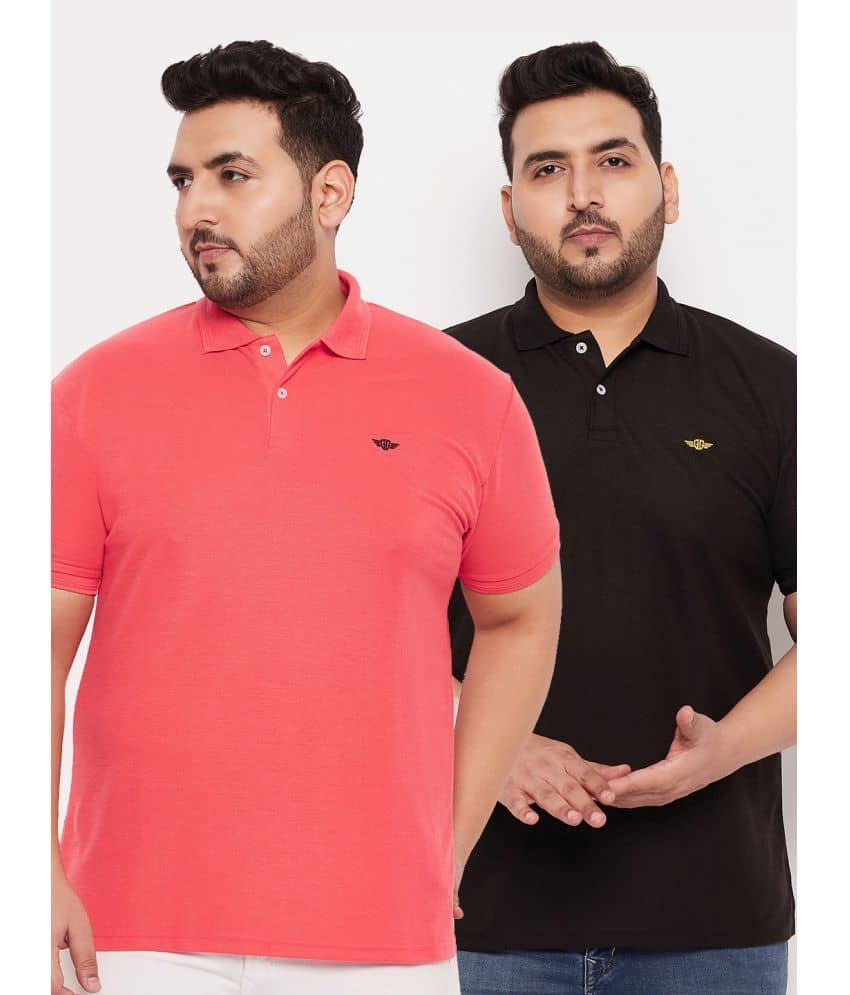 GET GOLF Pack of 2 Cotton Blend Regular Fit Solid Half Sleeves Men's Polo T Shirt ( Coral )