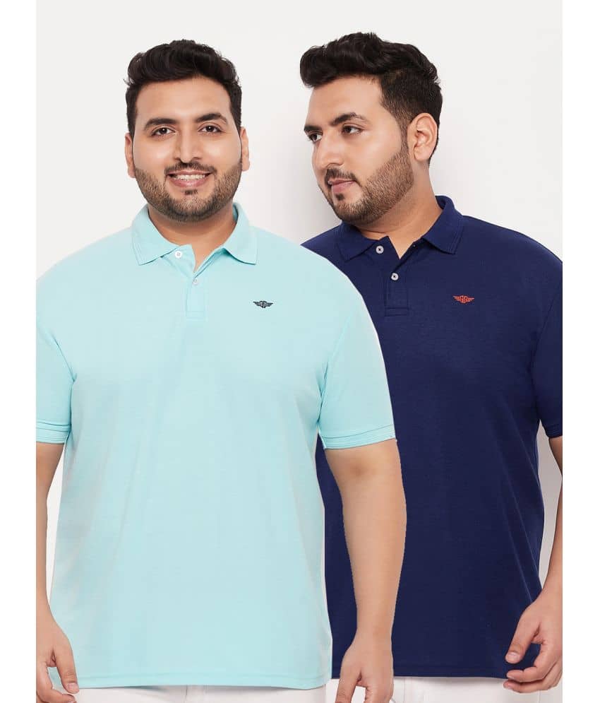 GET GOLF Pack of 2 Cotton Blend Regular Fit Solid Half Sleeves Men's Polo T Shirt ( Aqua )