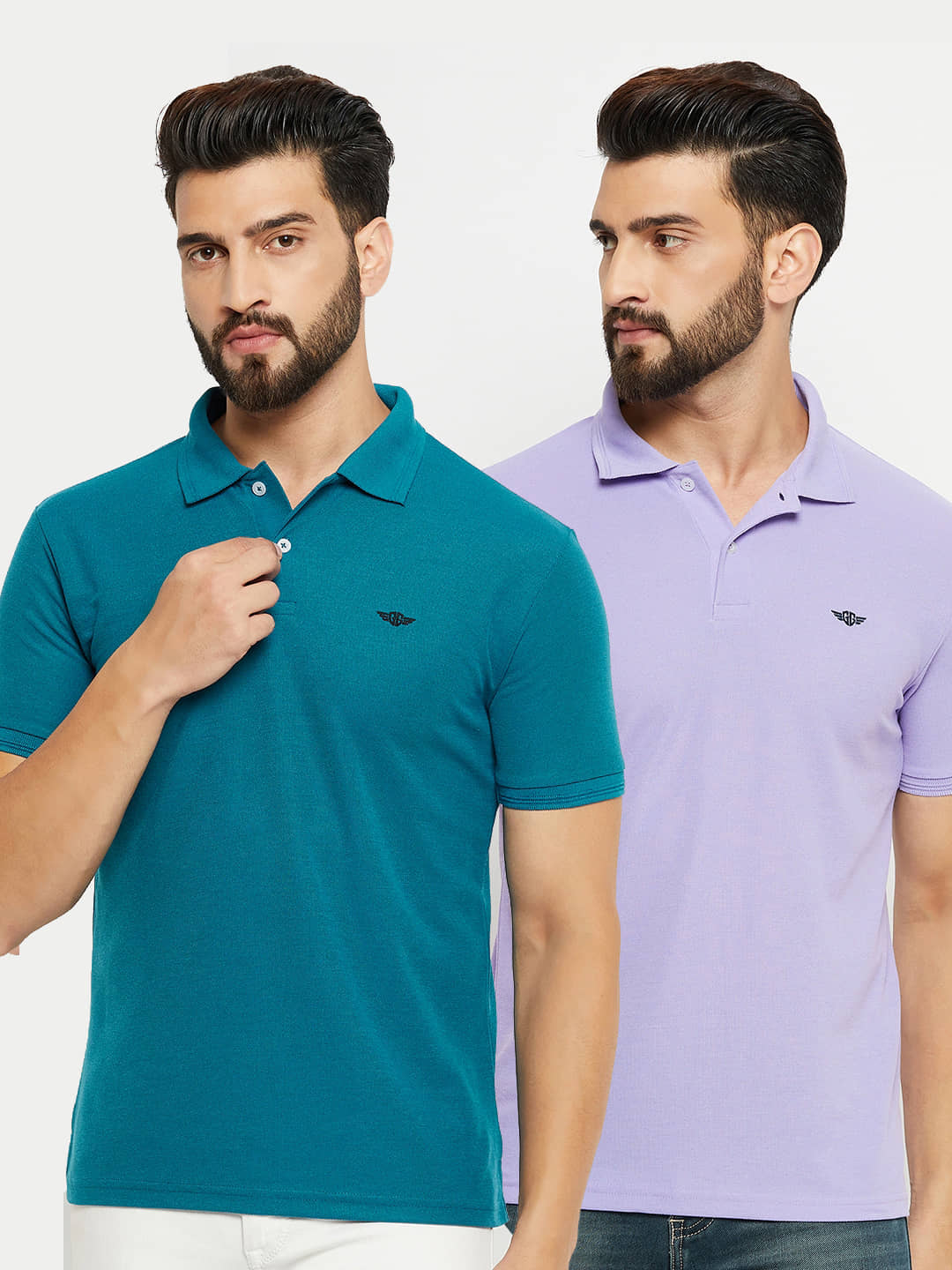 GET GOLF Pack of 2 Cotton Blend Regular Fit Solid Half Sleeves Men's Polo T Shirt ( Teal Blue )