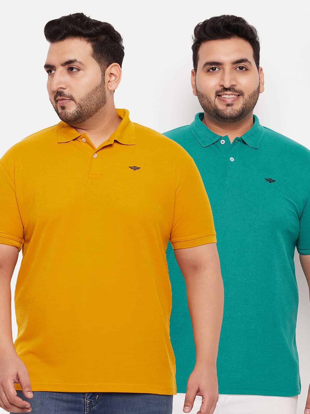 GET GOLF Pack of 2 Cotton Blend Regular Fit Solid Half Sleeves Men's Polo T Shirt ( Mustard )