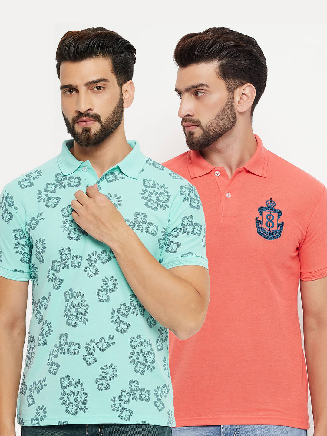 GET GOLF Pack of 2 Cotton Blend Regular Fit Printed Half Sleeves Men's Polo T Shirt ( Aqua )     			GET GOLF Pack of 2 Cotton Blend Regular Fit Printed Half Sleeves Men's Polo T Shirt ( Aqua )