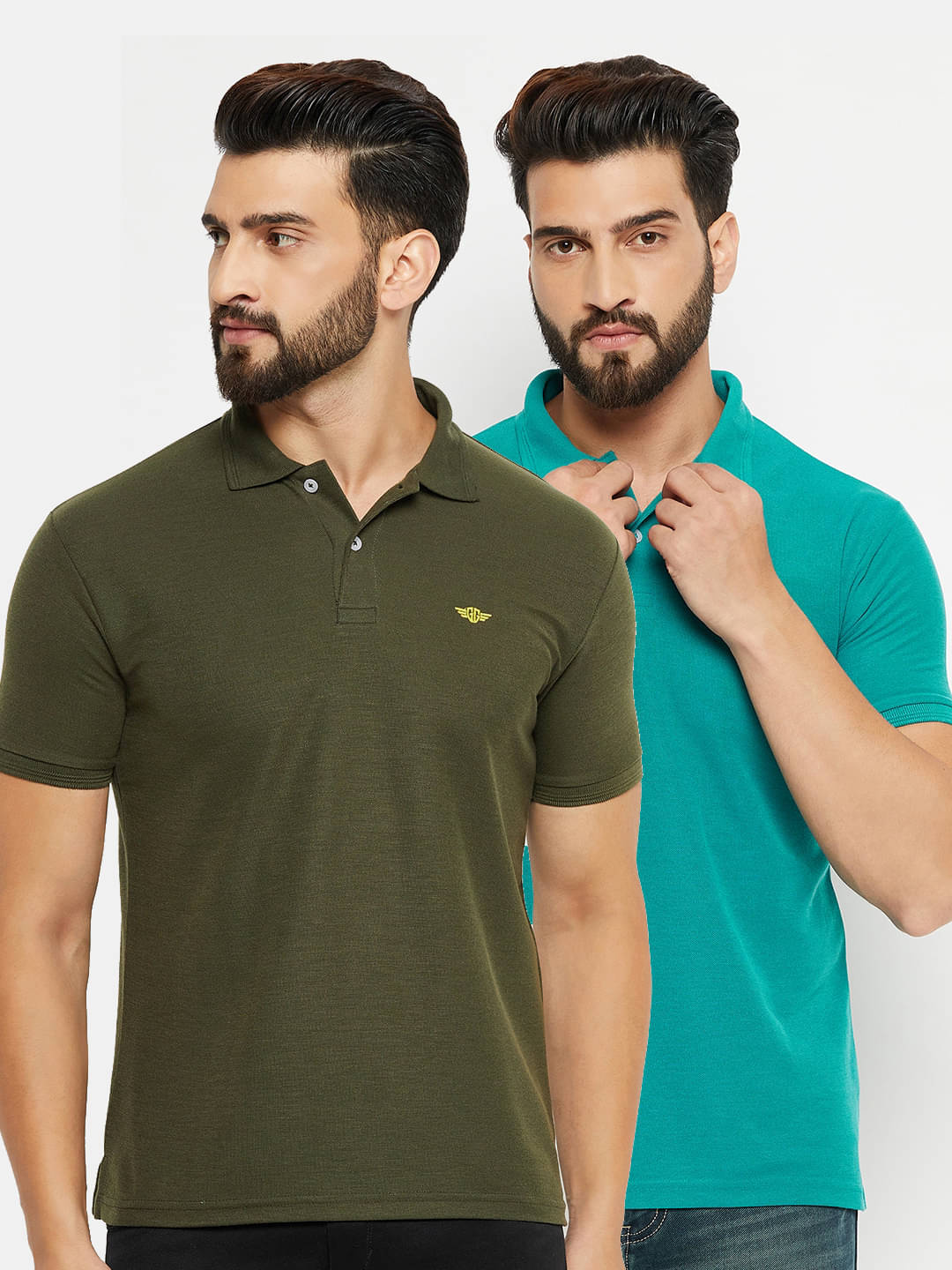     			GET GOLF Pack of 2 Cotton Blend Regular Fit Solid Half Sleeves Men's Polo T Shirt ( Dark Green )