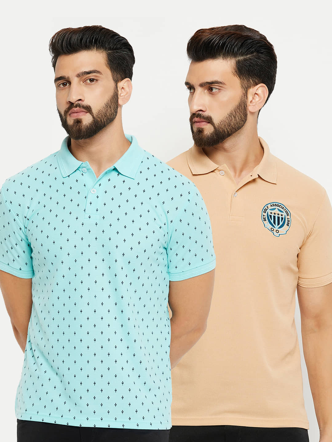 GET GOLF Pack of 2 Cotton Blend Regular Fit Printed Half Sleeves Men's Polo T Shirt ( Aqua )