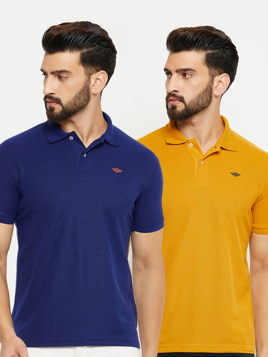 GET GOLF Pack of 2 Cotton Blend Regular Fit Solid Half Sleeves Men's Polo T Shirt ( Navy Blue )