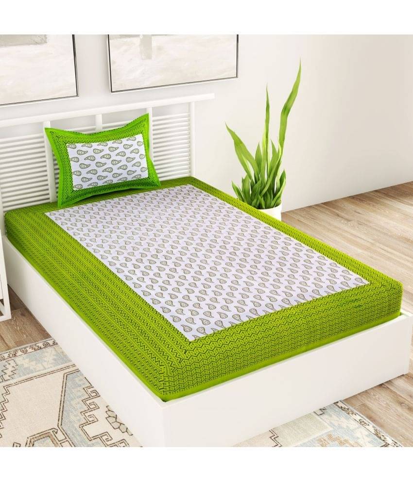     			Uniqchoice Cotton 1 Single Bedsheet with 1 Pillow Cover ( Green )