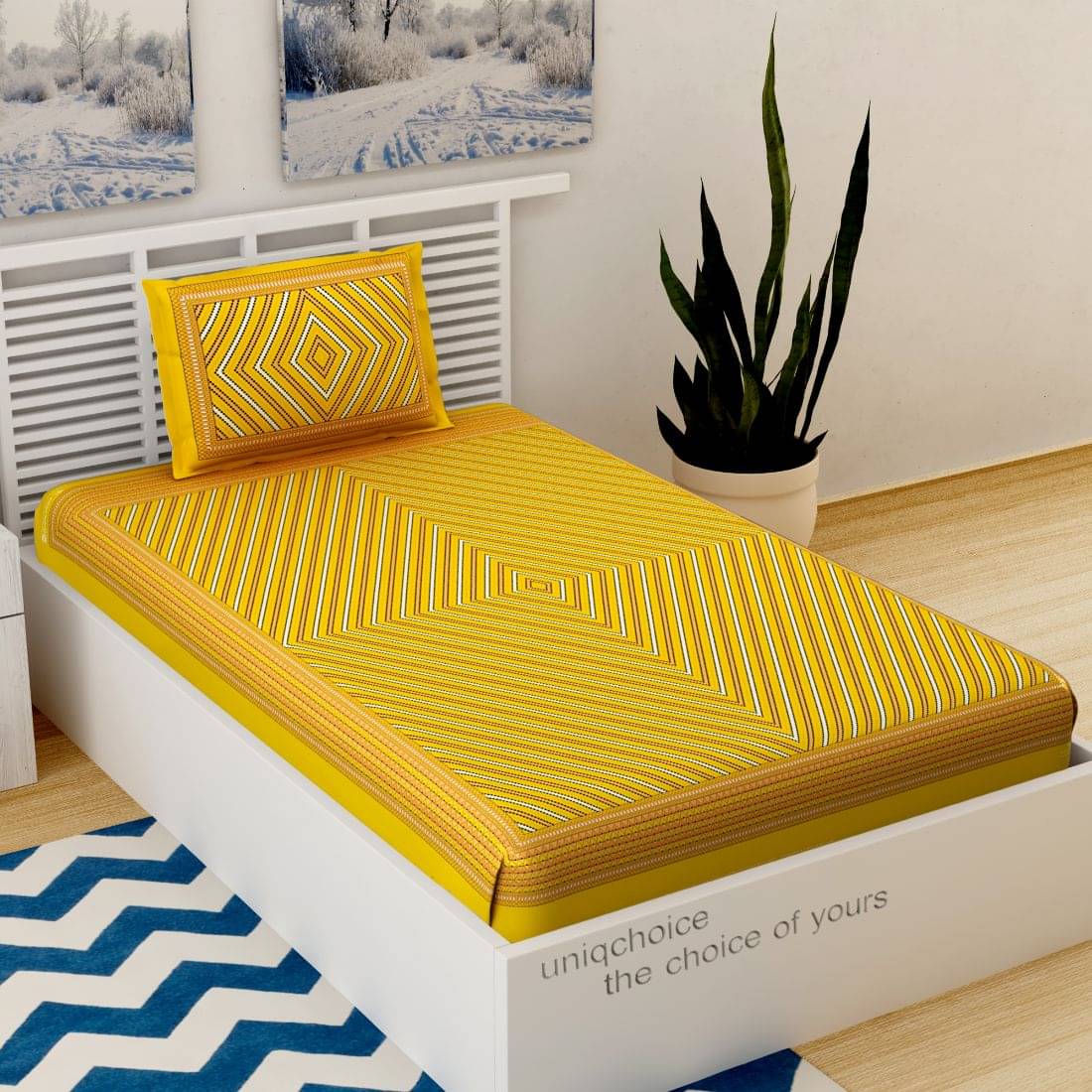     			Uniqchoice Cotton 1 Single Bedsheet with 1 Pillow Cover ( Yellow )