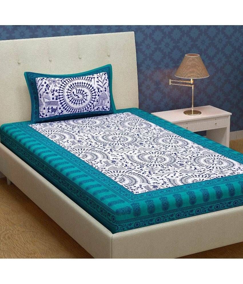     			Uniqchoice Cotton Abstract 1 Single Bedsheet with 1 Pillow Cover - Sea Green