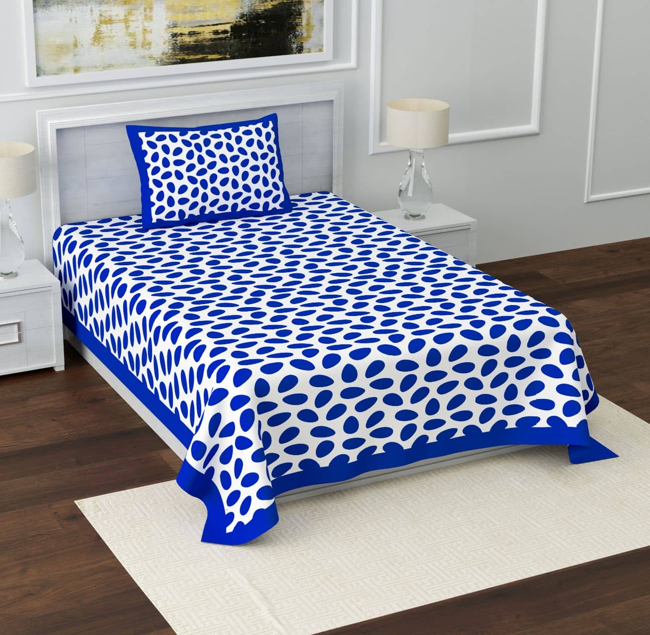 Uniqchoice Cotton 1 Single Bedsheet with 1 Pillow Cover ( Blue )