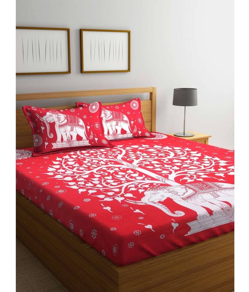Uniqchoice Cotton 1 Double Bedsheet with 2 Pillow Covers ( Red )