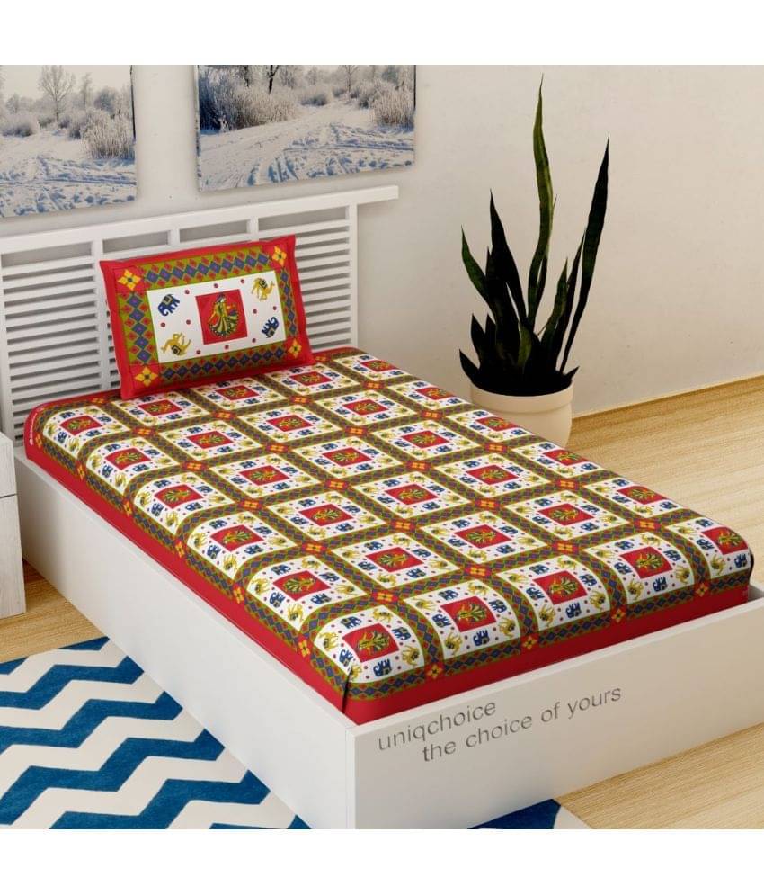 Uniqchoice Cotton 1 Single Bedsheet with 1 Pillow Cover ( Red ) Uniqchoice Cotton 1 Single Bedsheet with 1 Pillow Cover ( Red )