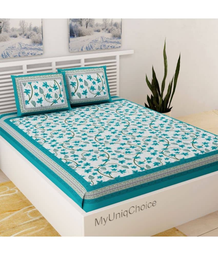 Uniqchoice Cotton 1 Double Bedsheet with 2 Pillow Covers ( Turquoise )