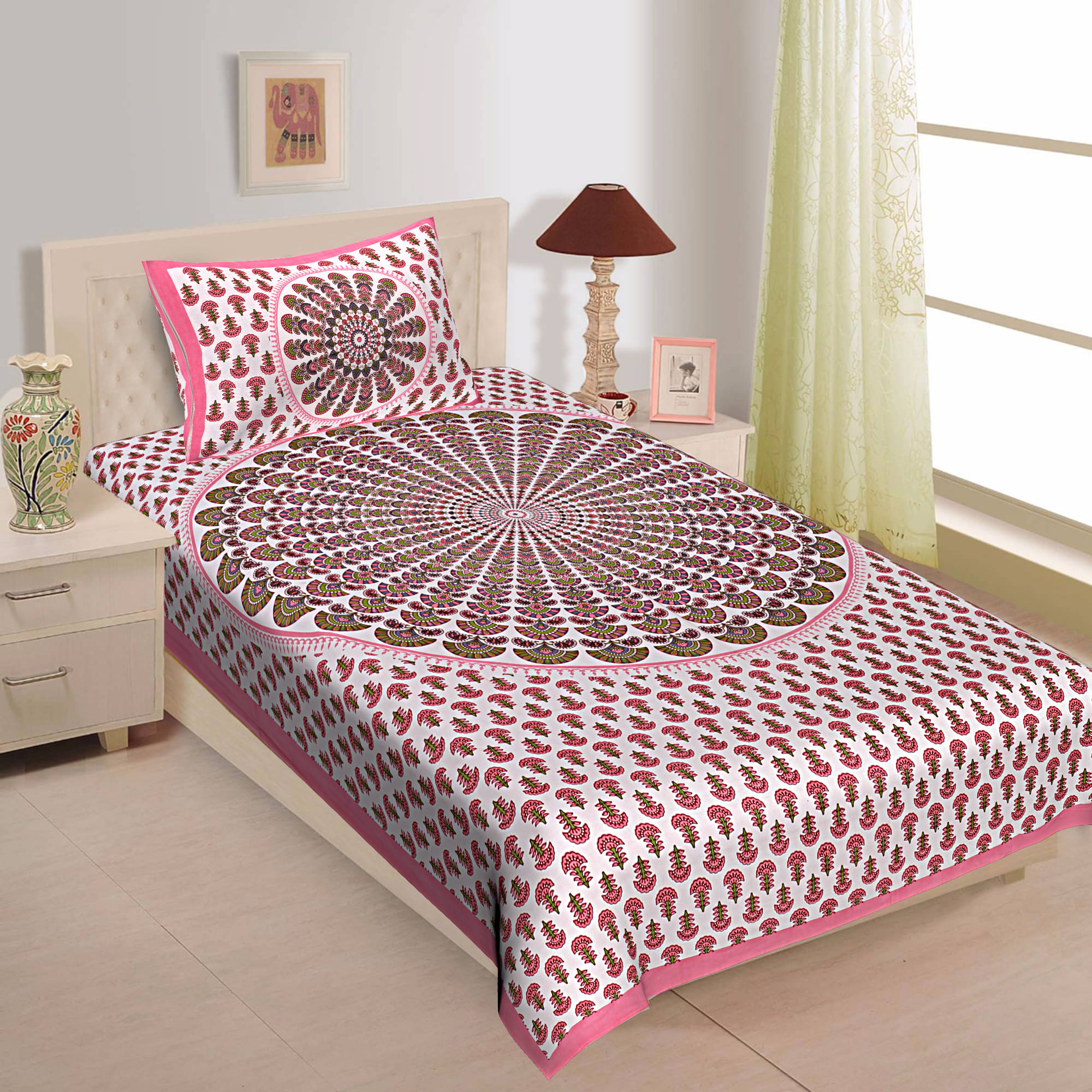     			Uniqchoice Cotton 1 Single Bedsheet with 1 Pillow Cover ( Pink )