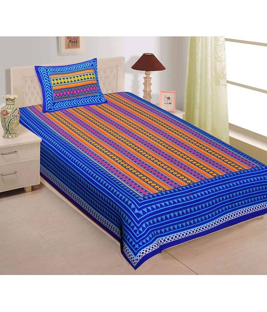     			Uniqchoice Cotton 1 Single Bedsheet with 1 Pillow Cover ( Blue )