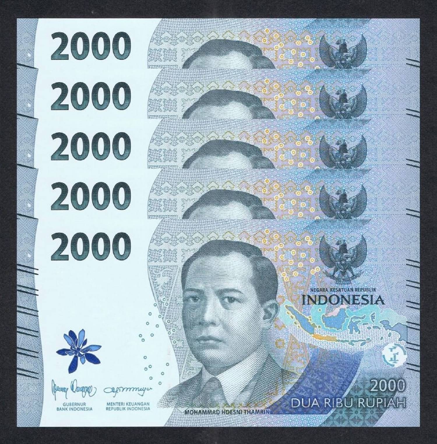 Indonesia 2000 Rupiah Consecutive Serial 5 Notes in Top Grade Gem UNC Indonesia 2000 Rupiah Consecutive Serial 5 Notes in Top Grade Gem UNC