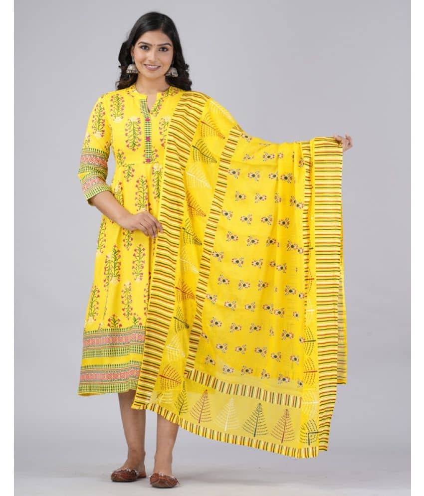 MAUKA Rayon Printed Straight Women's Kurti with Dupatta - Yellow ( Pack of 1 ) - Kurtis, Tunics | Buy online on ZillyBuy