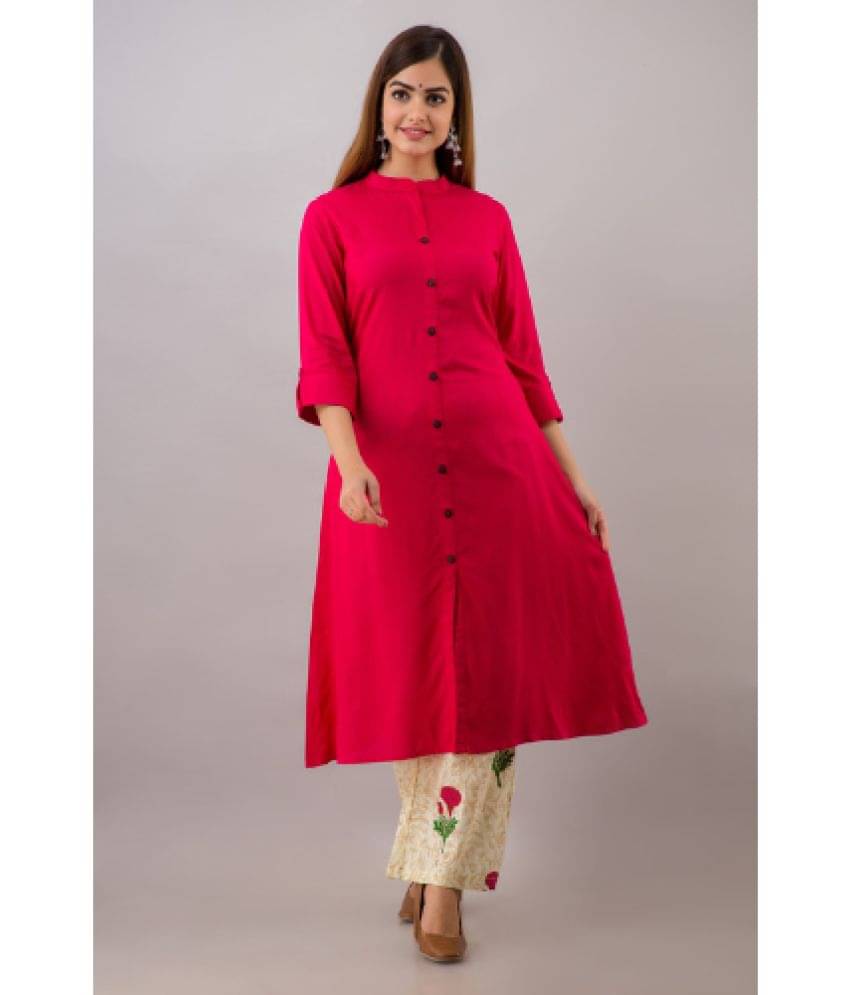     			MAUKA Rayon Solid Front Slit Women's Kurti - Pink ( Pack of 1 )