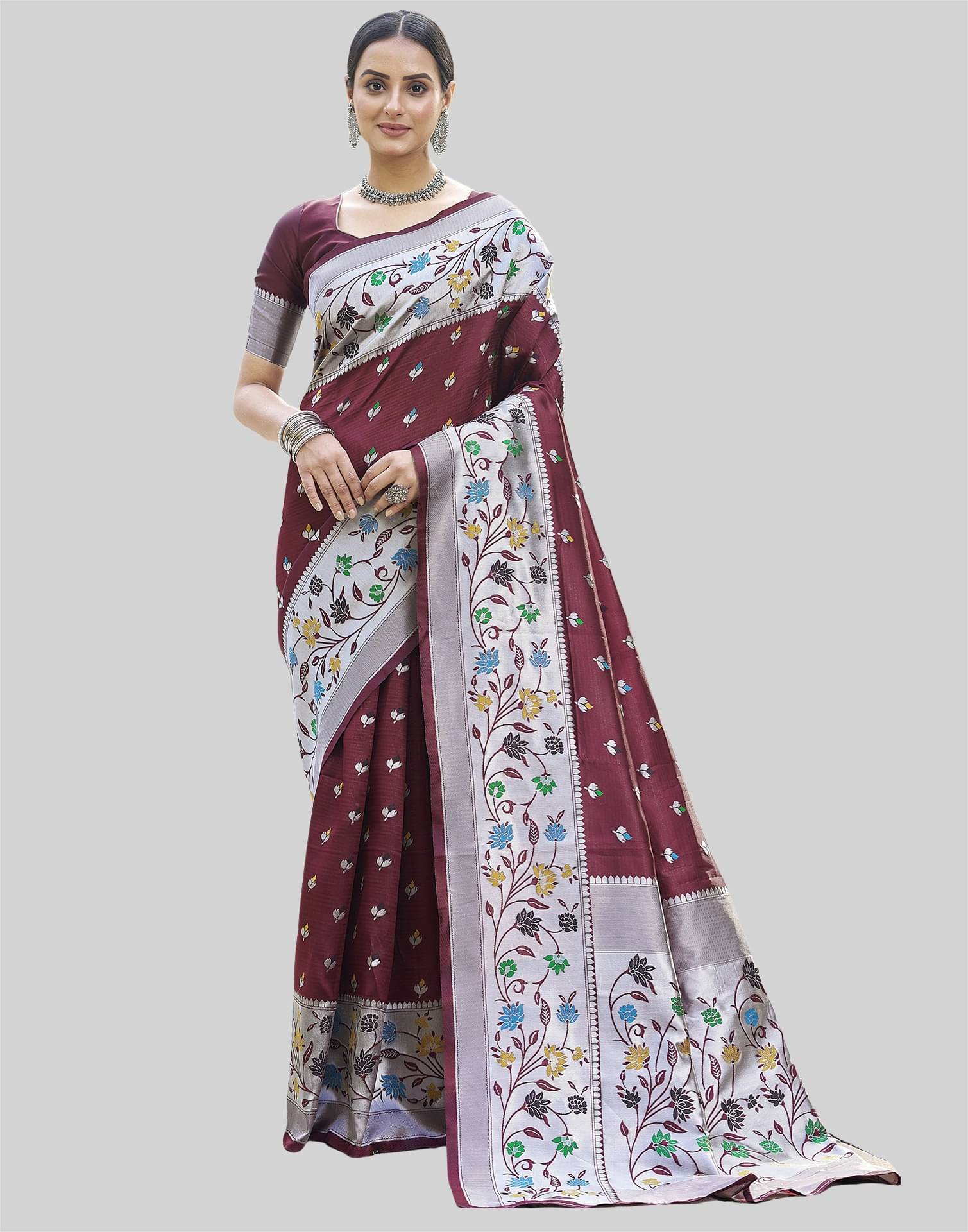     			Satrani Art Silk Self Design Saree With Unstitched Blouse Piece ( Maroon )