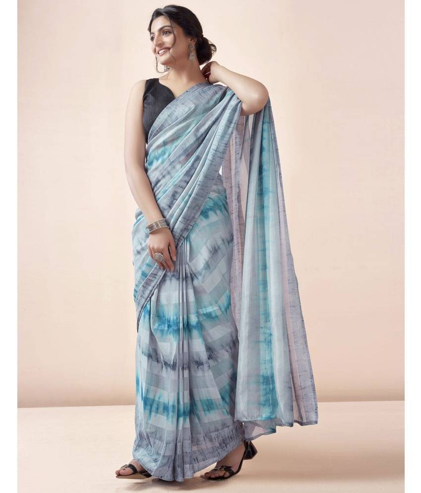    			Satrani Georgette Printed Ready to Wear Saree With Unstitched Blouse Piece ( Grey )
