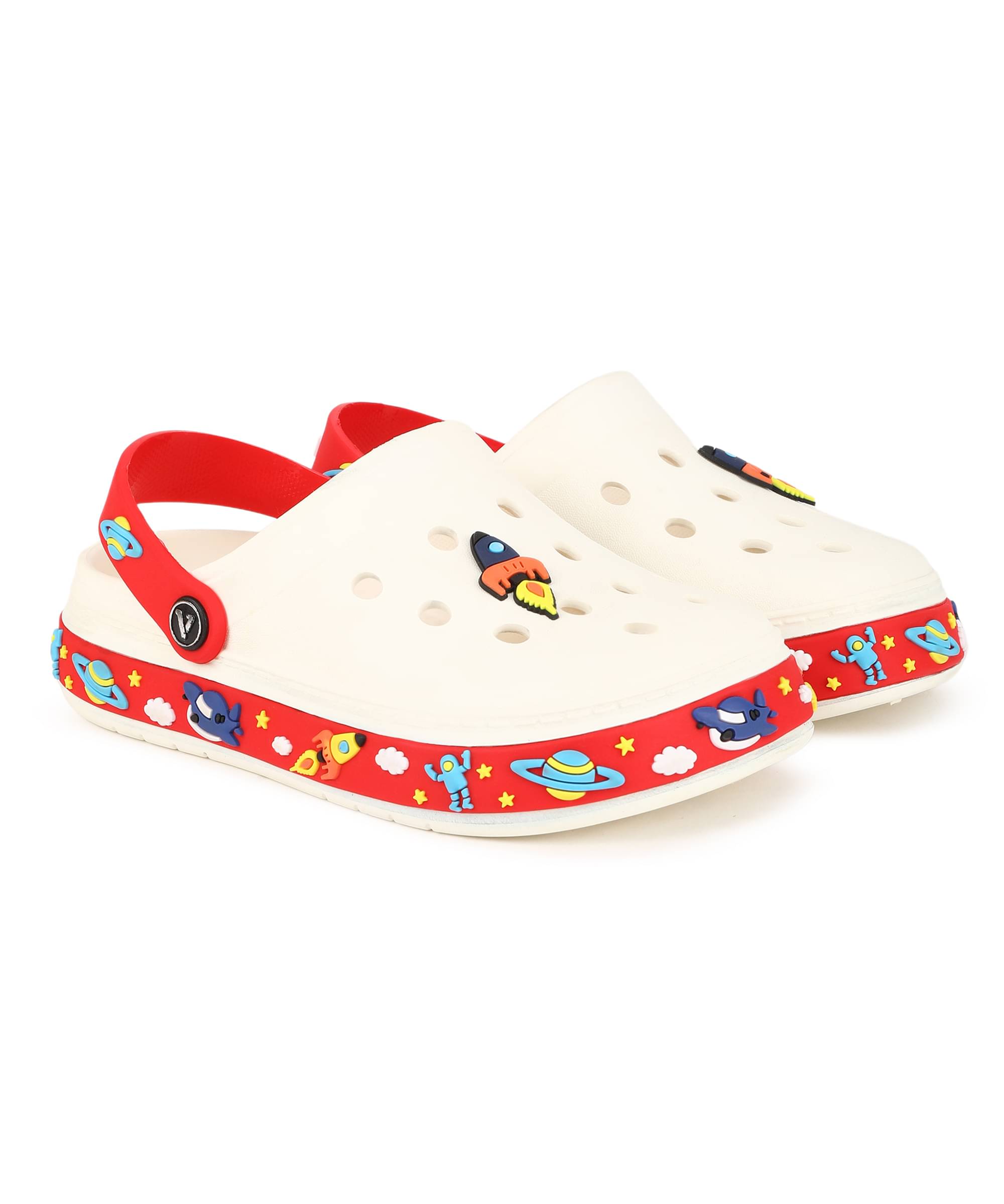     			Aqualite Boys White & Red Clogs